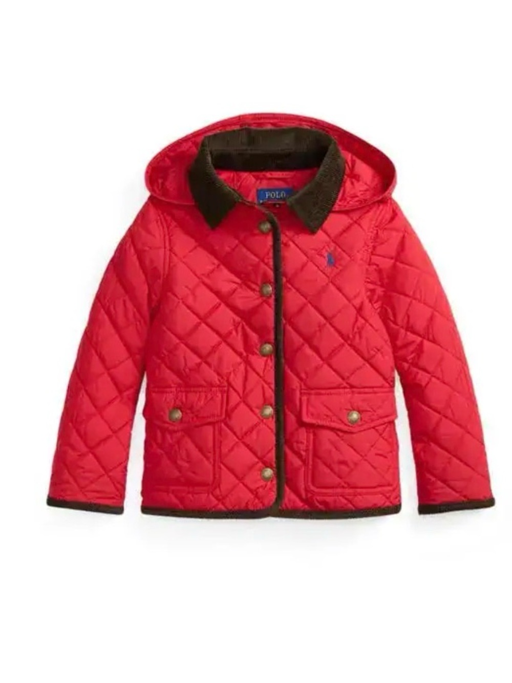 Polo by Ralph Lauren Kids Red Quilted Puffer Jacket with Corduroy Trim